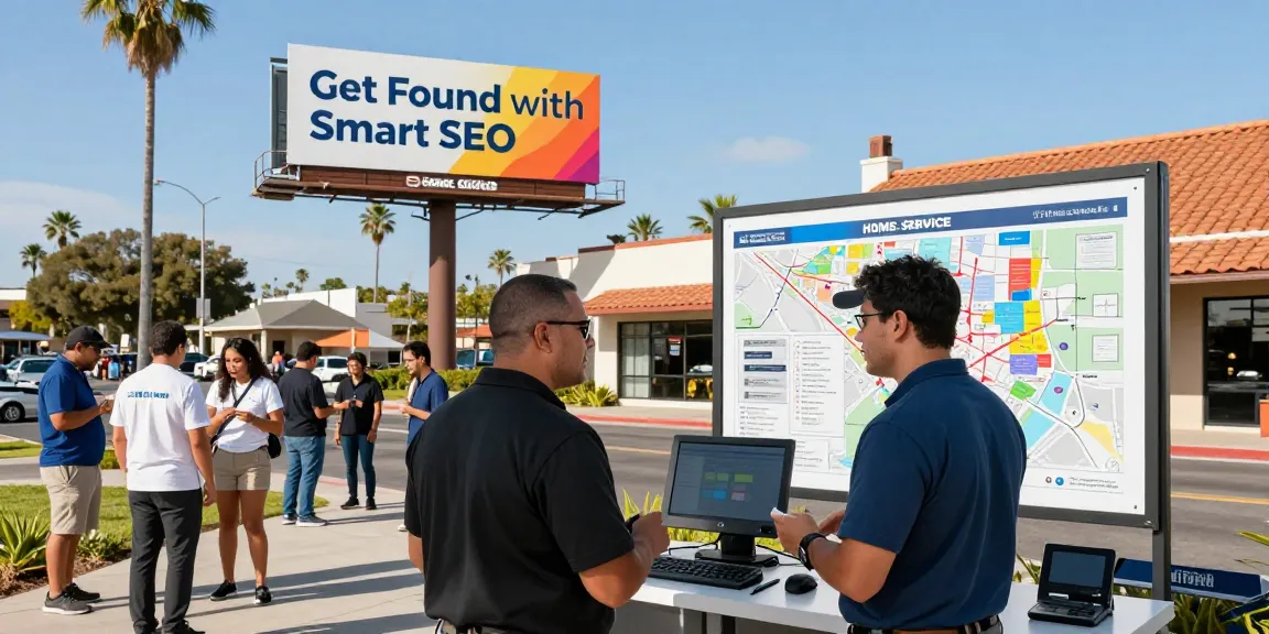 Orange County SEO company professionals strategizing outdoor for local dominance in vibrant community.
