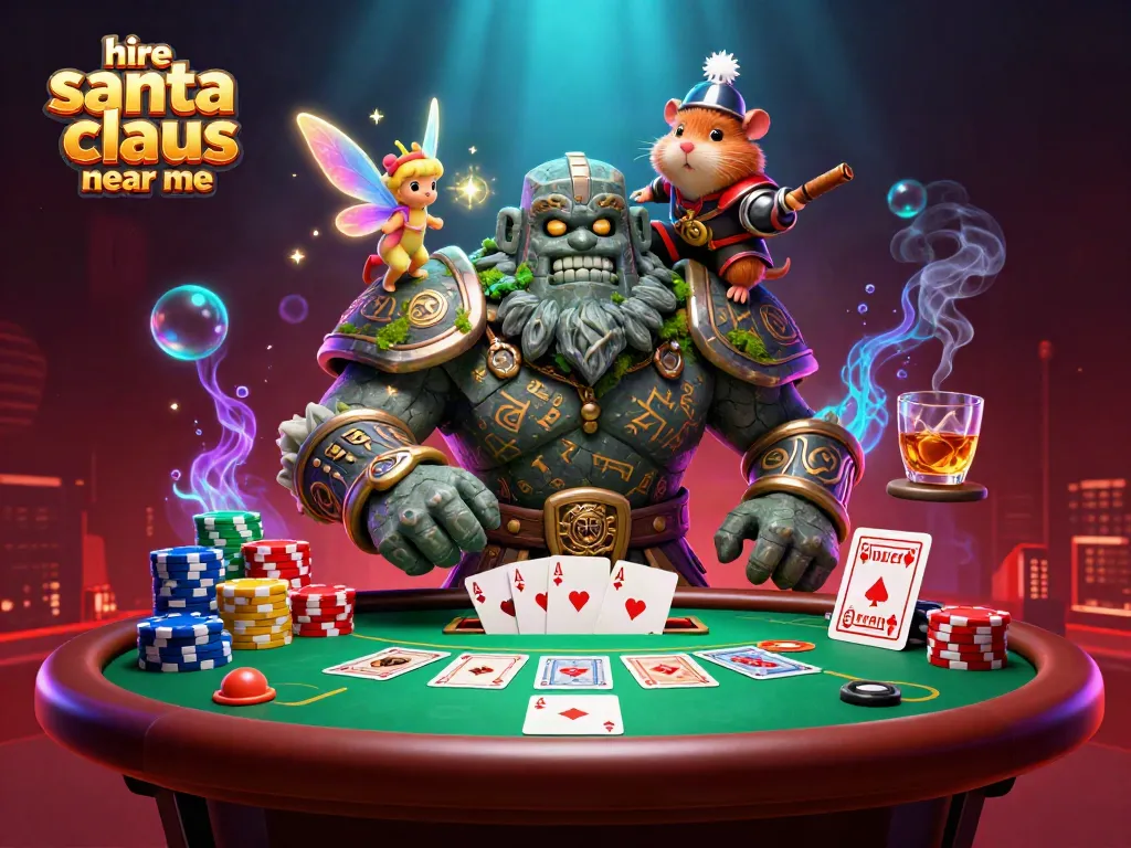 Engaging scene illustrating the magic of hiring Santa Claus near me in vibrant casino setting.
