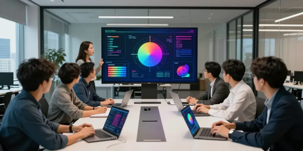 Team collaboration in Enterprise AI development, showcasing innovative strategies and data insights.